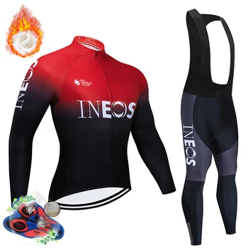 

ineos Warm 2020 Winter Thermal Fleece Cycling Clothes NW Men's Jersey Suit Outdoor Riding Bike MTB Clothing Bib Pants Set