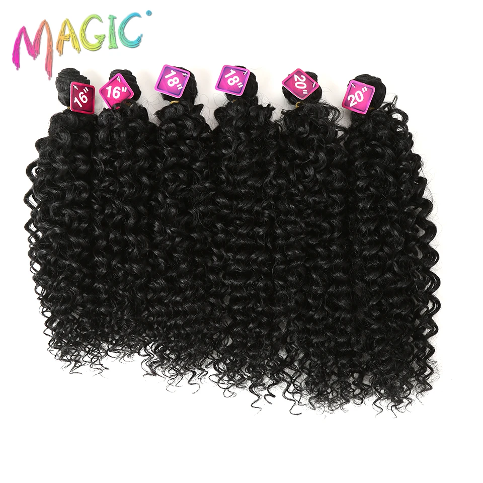Волшебные афро кудрявые волосы синтетические волосы 16-20 дюймов 7 шт./лот пряди с закрытием Африканские кружева для женщин
