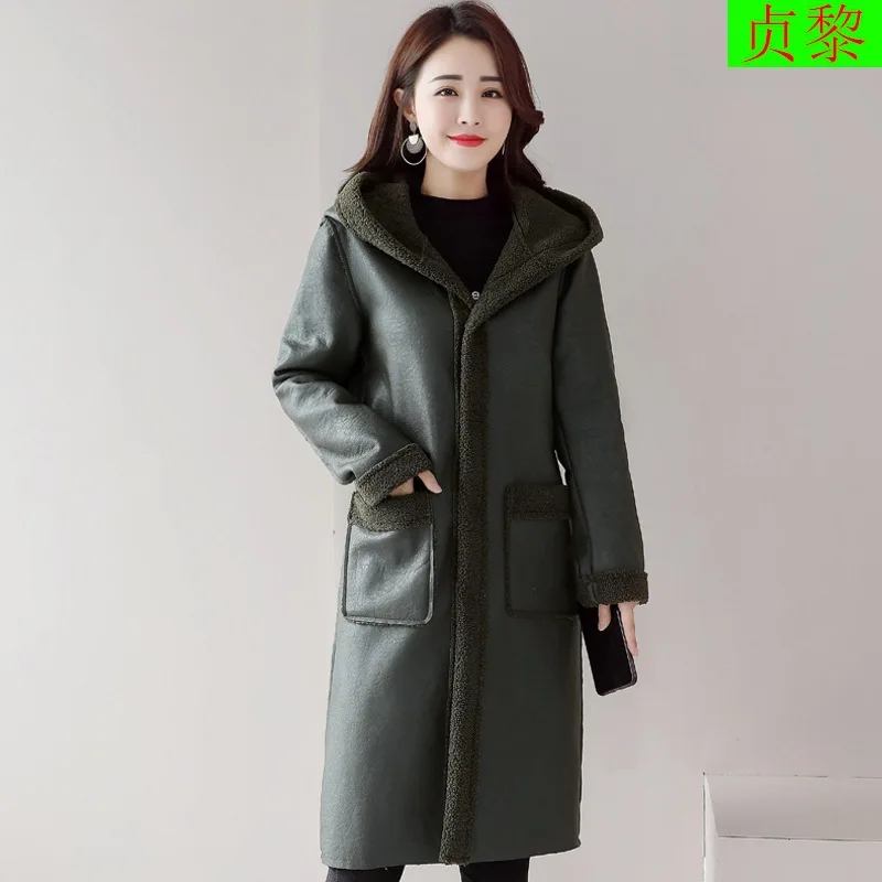 

Mid-length Lambs Wool Coat Women's 2018 New Style Winter Korean-style Fashion Thick Fur PU Leather Cotton Coat Fashion