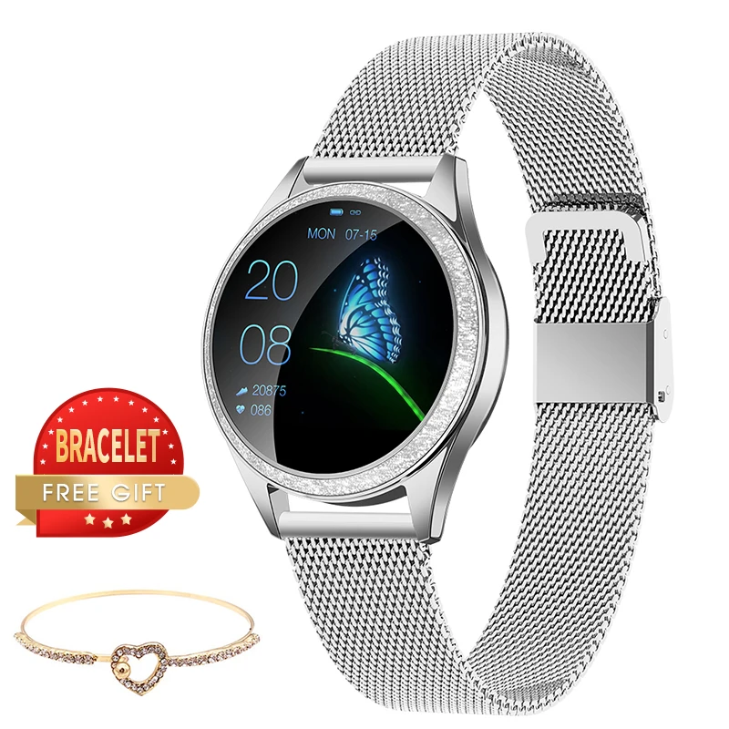 Silver KW20 женские Смарт-часы, пульсометр IP68, водонепроницаемые, шагомер, Bluetooth, умные часы, Женский фитнес-браслет для huawei, Android, IOS - Цвет: Silver
