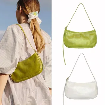 

New solid color wax oil leather handbag simple pu shoulder bag totes