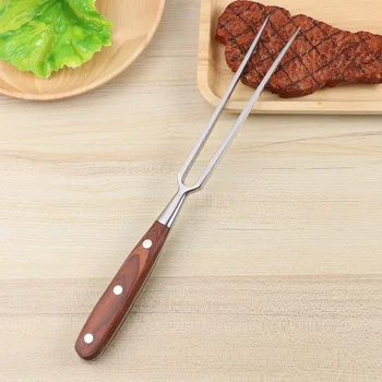 

Stainless Steel Barbecue Skewers Roasting Stick 2-Prong Meat Grilling Fork Outdoor BBQ Tools with Wooden Handle for Kitchen Camp
