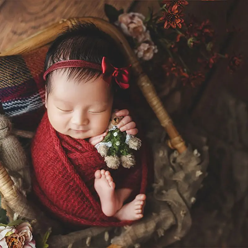 Новорожденный Ретро эластичный обертывание ребенка Фотография краситель старый стиль Одеяло Младенцы Дети Фото корзина заполнены
