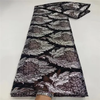 

Gold Brocade Lace Fabrics 5 yards/pcs 2021 Hot Selling Africab Organza Lace Fabrics With Jaquard Weave For Sewing wedding dress