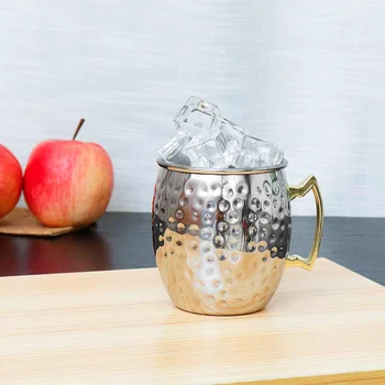 

Moscow Mule Mug 500ml Stainless Steel Copper Plated Coffee Beer Cup Practical Kitchen Tool Beautiful Hammer Point Pattern