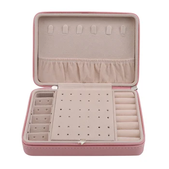 

Fresh And Simple Girl Earrings Plate Jewelry Box Portable Jewelry Box Multi-function Jewelry Storage Box Zipper Leather Storage