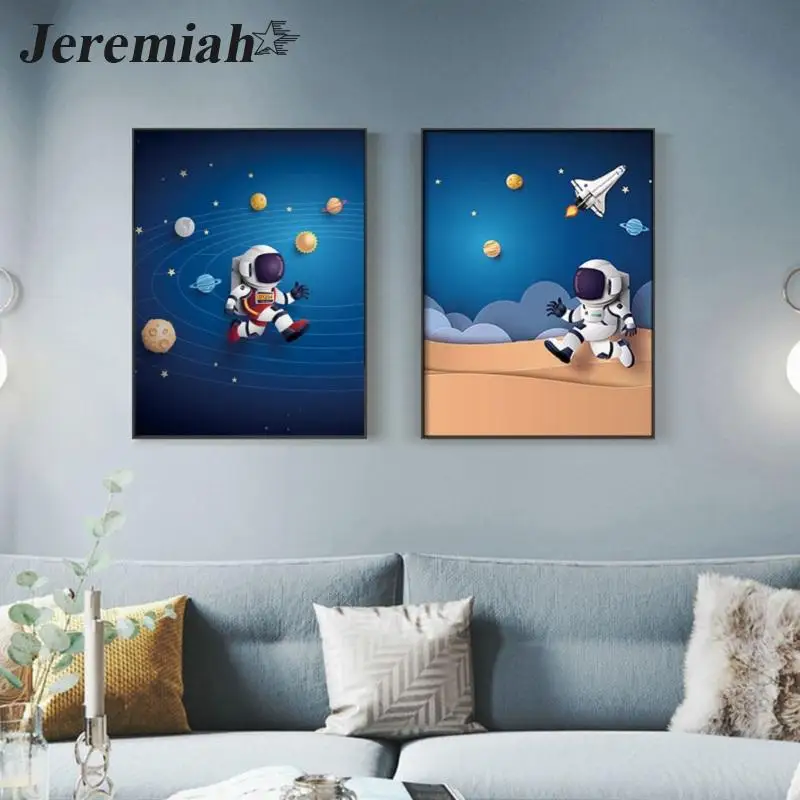 Space Planet Rocket Astronaut Star Canvas Painting Nursery Moon Posters Wall Art Pictures Prints for Bedroom Home Decor | Дом и сад