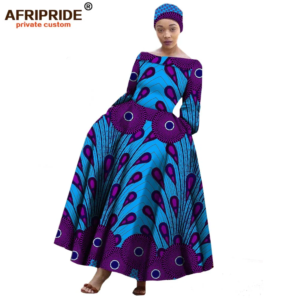 AFRIPRIDE Африканское Макси платье для женщин с длинным рукавом длиной до лодыжки вечерние длинное платье размера плюс с небольшим платком A722559 - Цвет: 550