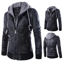 Мужские Куртки из искусственной кожи с капюшоном на молнии, облегающая Байкерская мотоциклетная куртка, пальто, Топ
