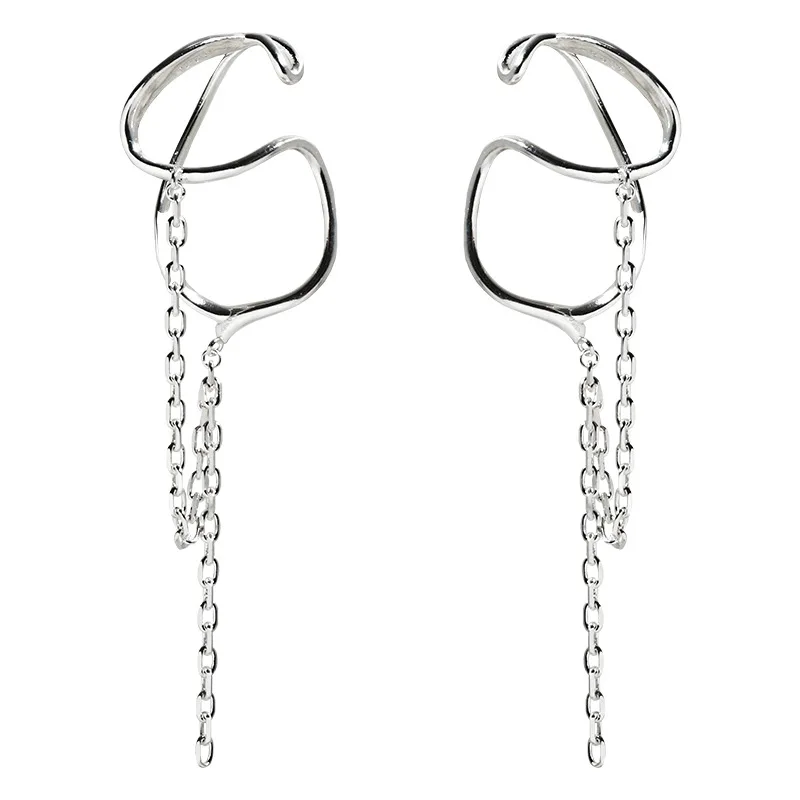 FOXANRY Prevent Allergy 925 Sterling Silve Earrings Ear Clip Trend Vintage Simple Irregular Geometric Tassel Chain Party Jewelry - Image 2