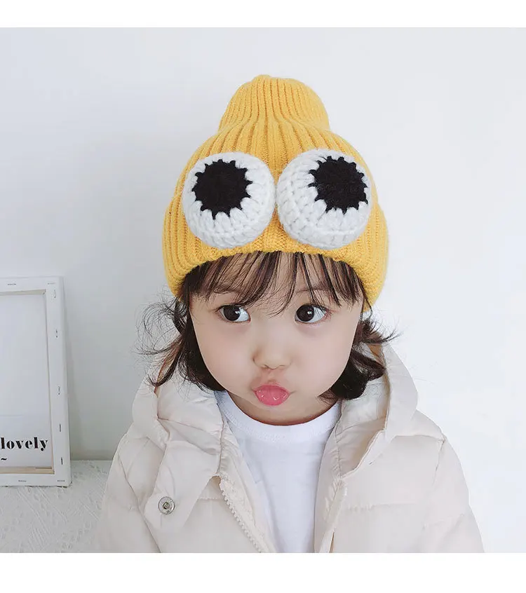 Beanies/детская шапка; теплая зимняя вязаная Милая шапочка для девочек и мальчиков с помпоном и большими глазами; детская повседневная шапка на Хэллоуин; От 1 до 8 лет