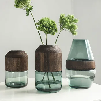 

Luxurious Solid Wood Glass Stitching Flower Vases Home Decoration Flower Arrangment Living Room Decoration Artware Wedding Gifts