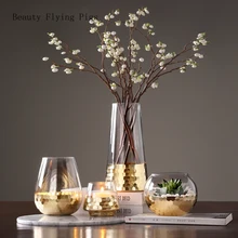 Прямые продажи современный роскошный стеклянный ваза для украшения интерьера гостиной Балконный стол Цветочная композиция водный цветок украшение
