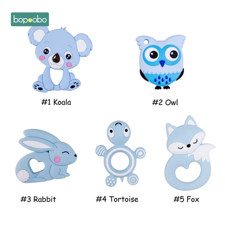 Blue series Bopoobo 1 комплект детский силиконовый прорезыватель, бусины для животных, пищевой Прорезыватель для кормления, жевательный Bpa бесплатно, для ожерелья, кулоны, Прорезыватель для зубов - Цвет: Blue series