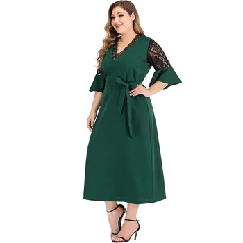 

Vogue Women Casual Loose Dress Lace Patchwork Long Sleeve Boho Ethnic Autumn Long Maxi Dresses Plus Size Vestido Mujer#J31
