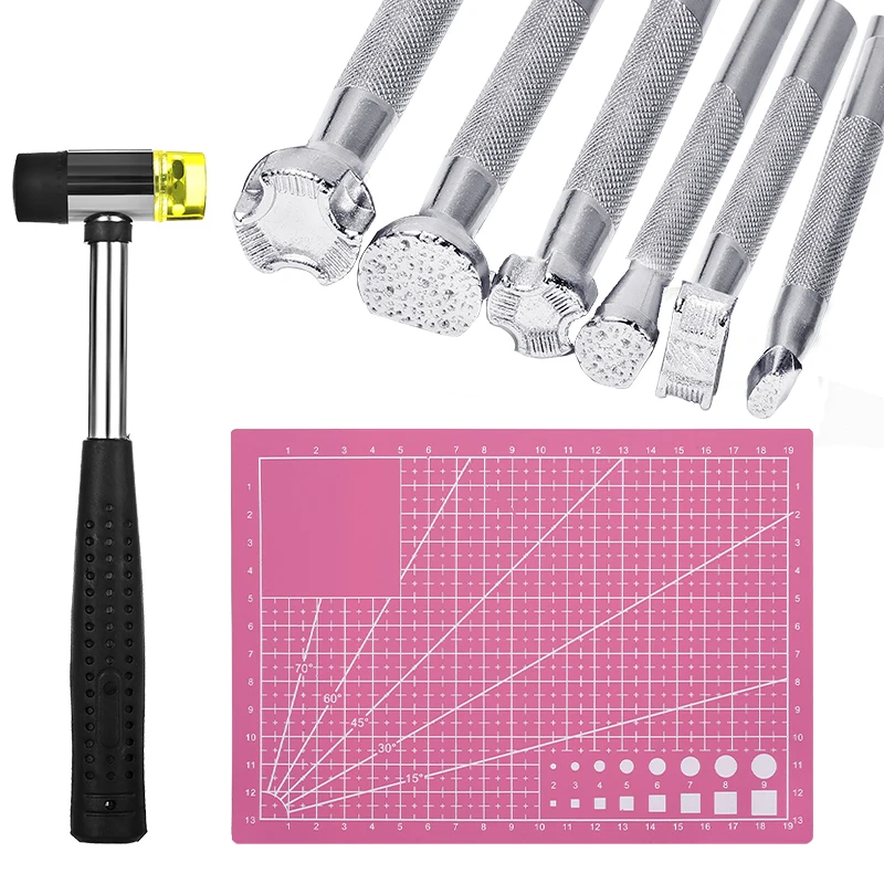 LMDZ 8 PCS Leather Stamper Set Hammer A5 Cutting Mat Leather Printed Punch for Leather Working DIY Printing Leather Craft Tool