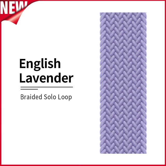 Braided Solo Loop strap for Apple watch band 44mm 40mm Elastic Wristband Bracelet on iwatch Se Series 7 6543 42mm 38mm 41mm 45mm 35 English Lavender