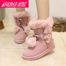 Г., женские зимние ботинки модные теплые зимние ботинки с милым бантиком женская зимняя обувь Прямая поставка с фабрики, дешевая женская обувь