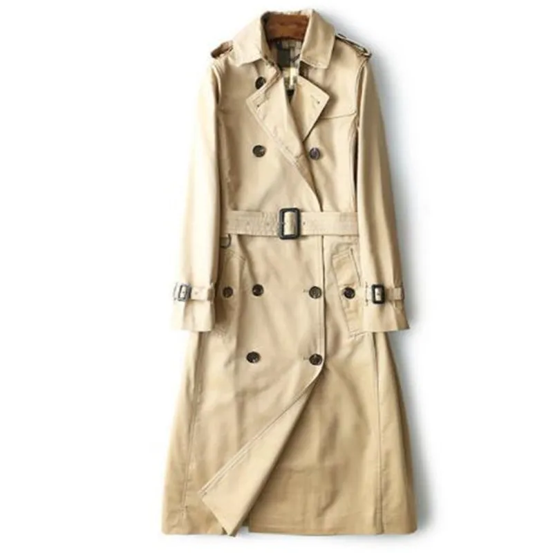 

Women 2019 Spring Autumn Clothing Solid Color Lady Long over the knee Windbreak Double Breasted Slim Bur Women Trench Coat With