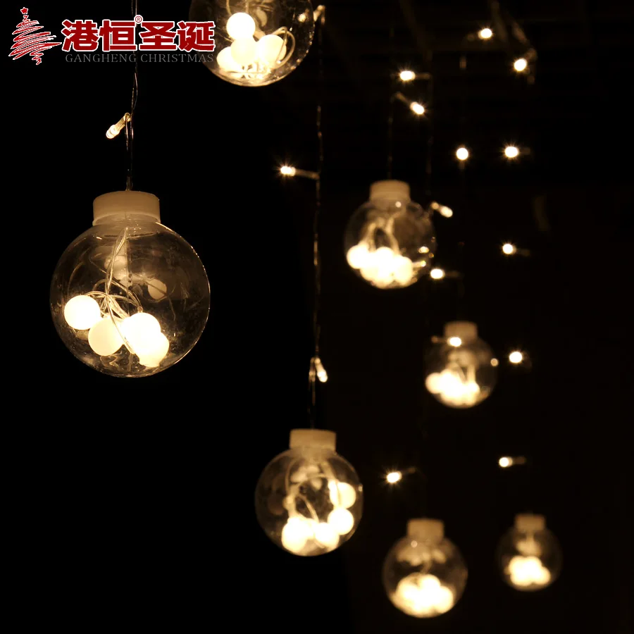 

Christmas Lights 3.8m Transparent Ball LED Lantern Hotel Shopping Glass Wardrobe Curtain Light String 600g