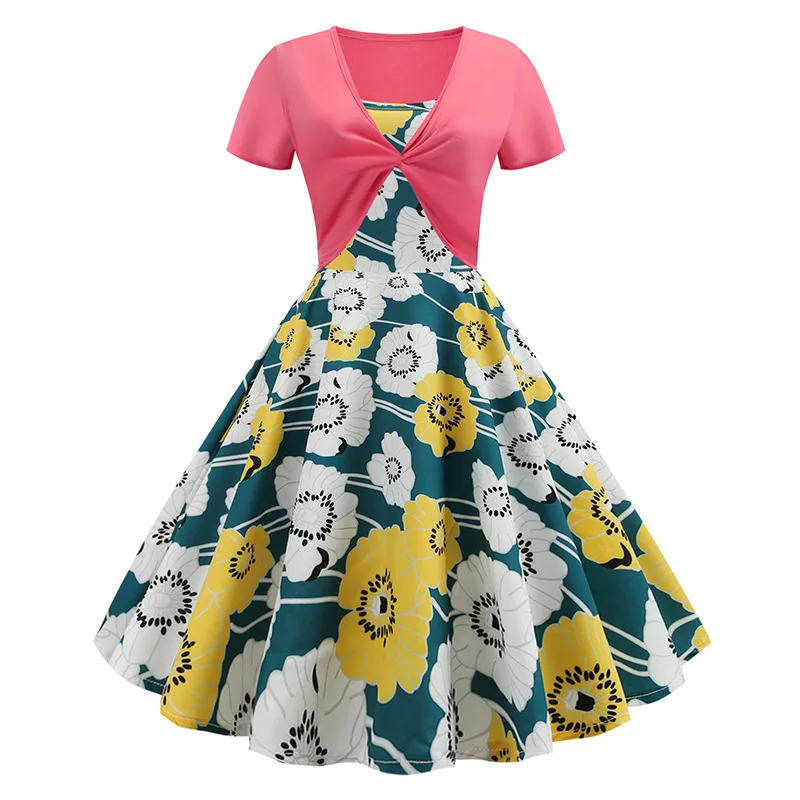 

3D Photo Shoot Hot Selling Retro Hepburn Wind Digital Printing Big Skirt Waist Hugging Long Skirts Dress Women's 330