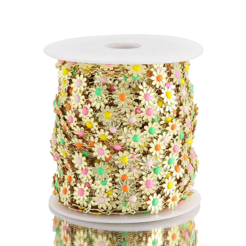

Латунная Золотая эмалированная цепочка ручной работы с цветными маргаритками и цветами, оптовая продажа для женского браслета «сделай сам», аксессуары для рукоделия