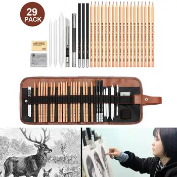 

29Pcs/set Drawing Sketching Pencils Set Full Sketch Kit with Graphite Pencils Paper Brush Pen Mark Charcoal Pencil Extender Tool