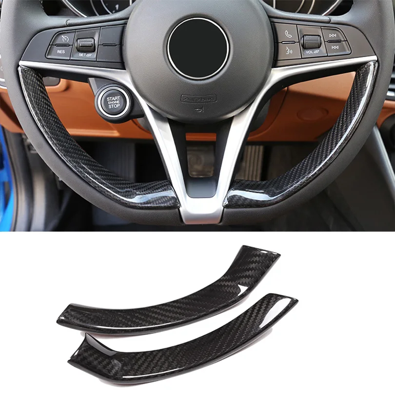 

2Pcs Real Carbon Fiber Car Steering Wheel Decoration Frame Strip Cover Trim For Alfa Romeo Giulia Stelvio 2017 2018