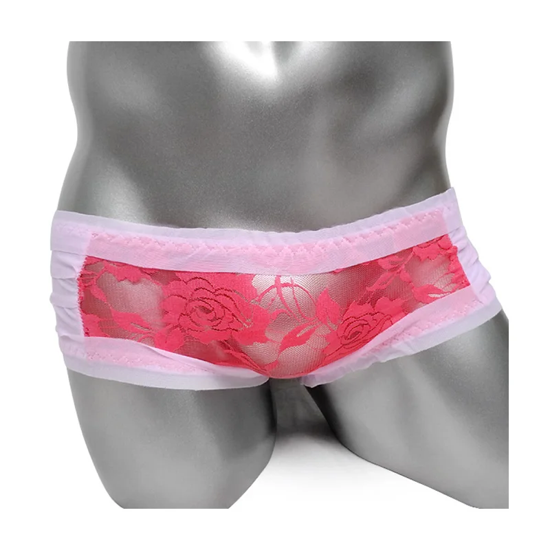 Transparent Floral Lace Sissy Briefs Panties Ruffles Gauze Mens Brief Underwear Sexy Gay Lingerie Male Underpants Low Rise men s sexy modal underwear briefs men low rise u convex pouch brief underwear men stretch breathable briefs soft underpants