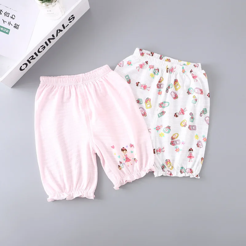 2-Piece Price 1 Summer Small CHILDREN'S Slub Cotton ban ku Men And Women Children Pure Cotton Ultra-Thin Shorts Baby Can Open Cr