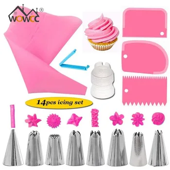 

WOWCC 14Pcs/Set Pastry Nozzles Silicone Cream Pastry Bag Converter Confectionery Equipment DIY Cake Decorating Tools New