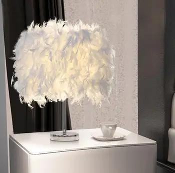

Creative White Feather Lamp E27 Table Lamp for Baby Kids Children Bedroom Droplight Lighting Decor Christmas Birthday Gift