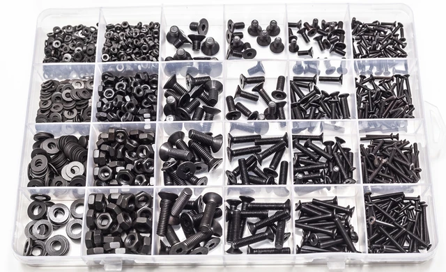 1120pcs M2 M3 M4 M5 Hex Socket Screw Set Carbon Steel Flat Round Cap Head Screws Bolts and Nuts Assortment Kit with Storage Box Flat-DIN7991