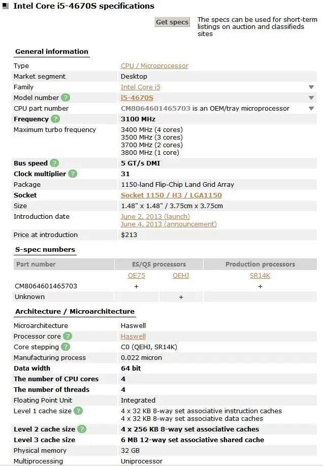 Процессор Intel Core i5-4670S i5 4670 S, 3,1 ГГц, четырехъядерный процессор LGA 1150, процессор, работающий правильно, настольный процессор