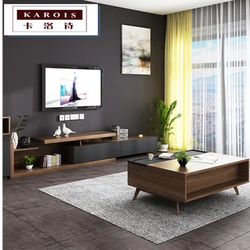 

Karois Nordic Modern Minimalist Small Apartment Telescopic Living Room Background Tv Cabinet Coffee Table Combination Set