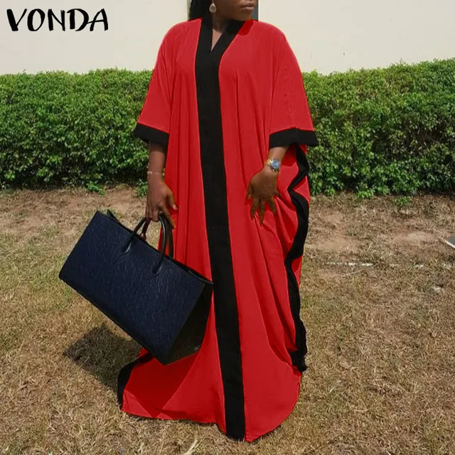Plus Size VONDA 2022 Women Clothing Casual Baggy Sleeve Party Vestidos Women Vintage Patchwork Print Robes Longue Beach Sundress 1