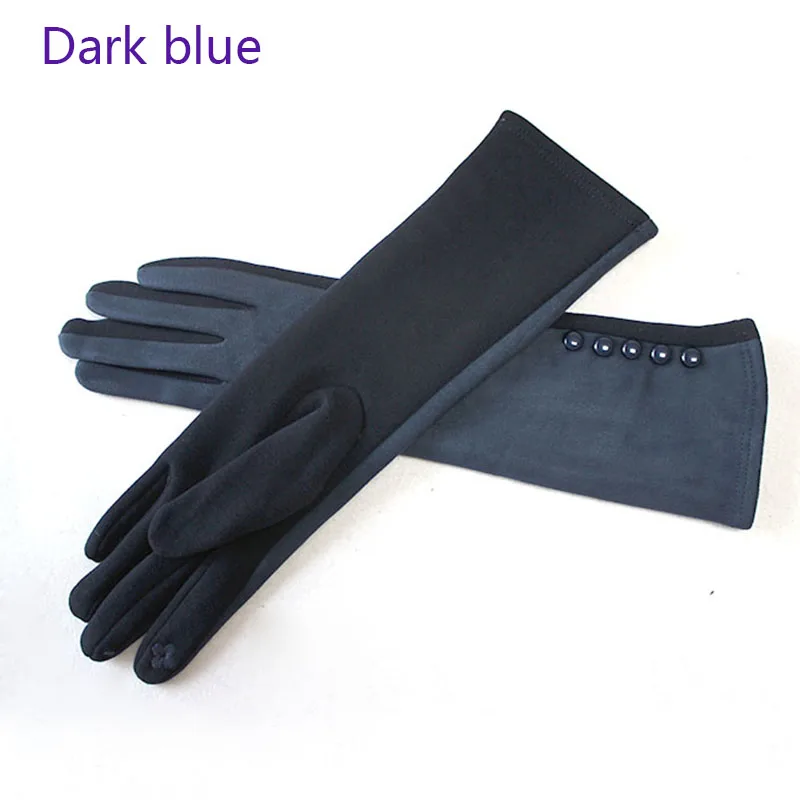Длинные перчатки женские хлопковые 35 см длинные вязаные перчатки с сенсорным экраном замша мода матовый осень и зима теплый рукав - Цвет: Тёмно-синий