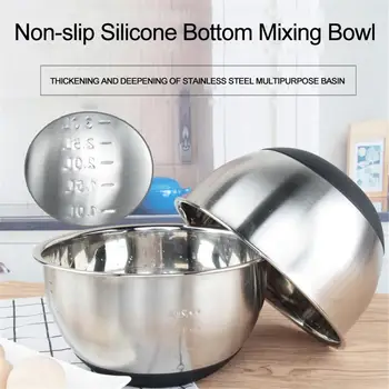 

Mixing Bowls Stainless Steel Bowls Anti-Slip Silicone Bottom With Scale Measurement For Kitchen Cooking Baking Salad