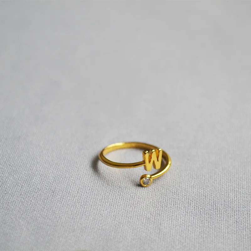 New Design Letter Ring Alphabet Name Initial rings for women, Adjustable Opening,Round clear Zircon,Party engagement jewelry