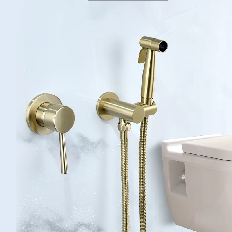 Brushed Gold Hot & Cold Mixer Bathroom Toilet Bidet Faucet Women Flusher Sprayer Kit. Wall Mounted Black Chrome | Обустройство