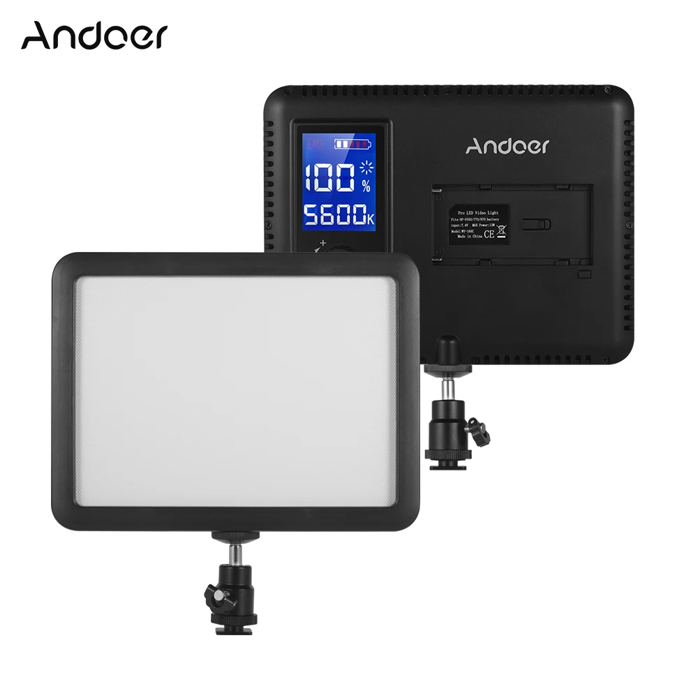 

Photography Andoer WY-160C 3300K-5600K LED Video Light Panel LCD Display Fill-in Lamp Dimmable for Canon Nikon Sony DSLR Camera