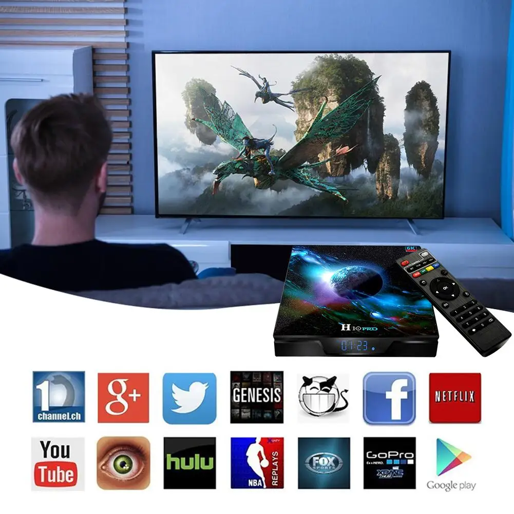 H10 PRO Android 9,0 Smart tv Box DDR3 4 Гб Rom+ 64 Гб Ram 1000M 6K 4K HDMI 1080P медиаплеер 64-битный Smart tv Box набор с пультом дистанционного управления