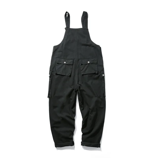 Safari Style Multi-pockets Bib Overalls Men Hip Hop Street Wear Cargo Work  Pants Coveralls Men's Casual Loose Pants Bib Trousers