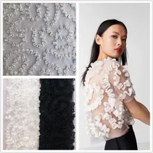 Двухслойная 3D плиссированная сетчатая кружевная ткань с оборками, вышитый воротник, лента, швейная одежда, юбка, комбинированный Материал