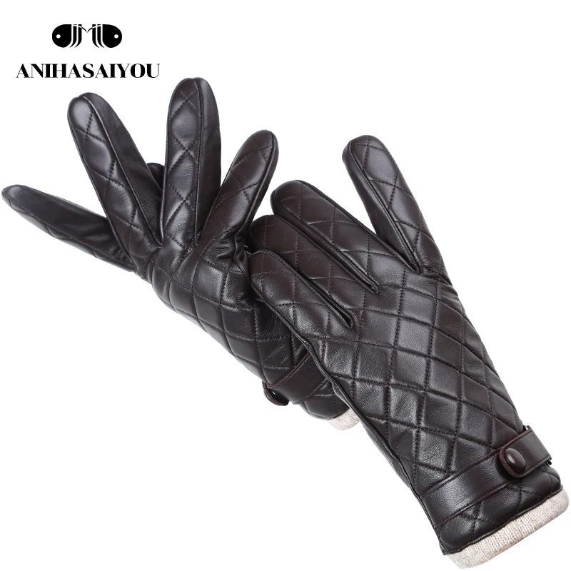 Модные мужские кожаные перчатки с алмазной сеткой брендовые из овчины для мужчин