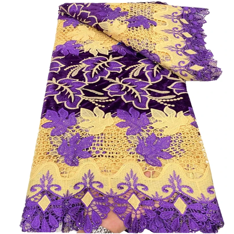 

Familiar 2021 High Quality African Lace Fabric Guipure Cord Lace With Stones Velvet Lace Fabric Water Soluble For Sewing QX51353