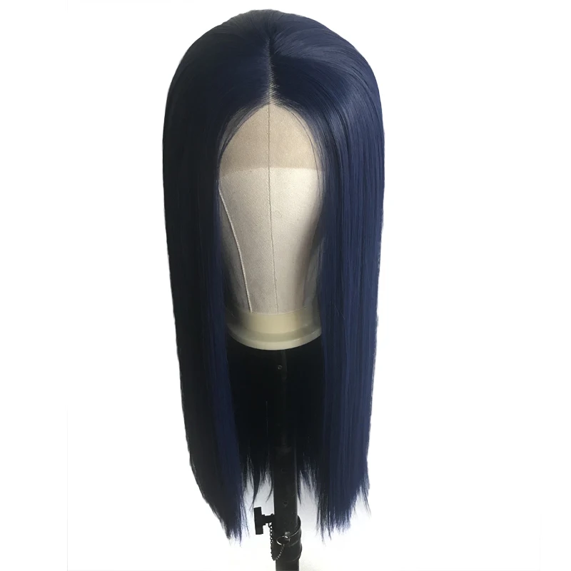 Charisma длинные шелковистые прямые волосы темно-синие парики бесклеевой синтетический парик фронта шнурка средняя часть парики шнурка для черных женщин