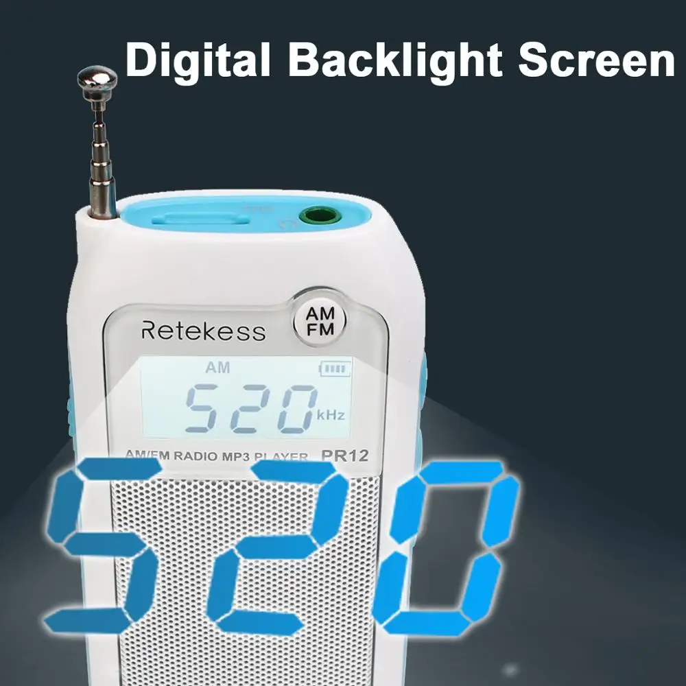 RETEKESS PR12 радио FM AM Мини карманный USB приемник Mp3 портативный Цифровой стерео