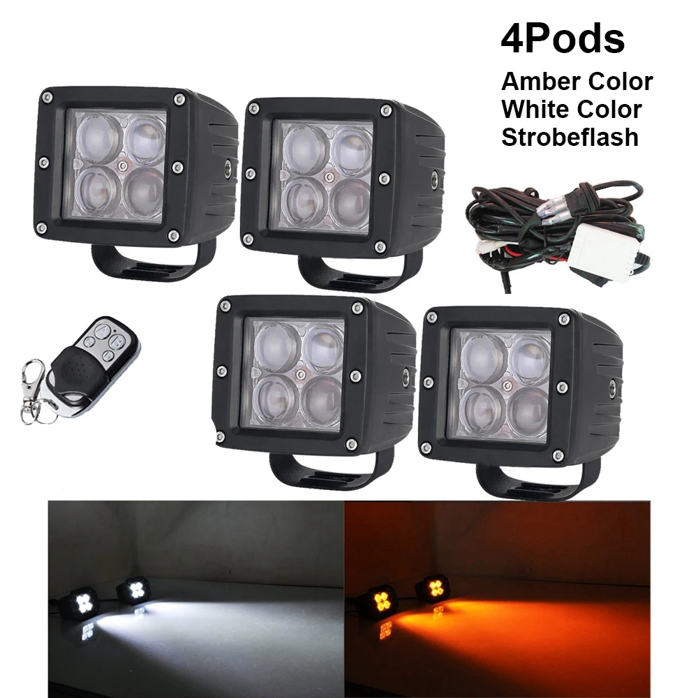 4 шт. Led Pods белый Янтарный указатель поворота для вождения Точечный светильник s с жгутом проводки авариПредупреждение ющий мигающий стробоскоп светильник буксировочный автомобиль грузовик