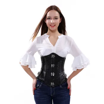 

Grebrafan Brocade Steel Boned Steampunk Underbust Buckle Corset Bustier Shapewear Rockabilly Engagement Party Costum